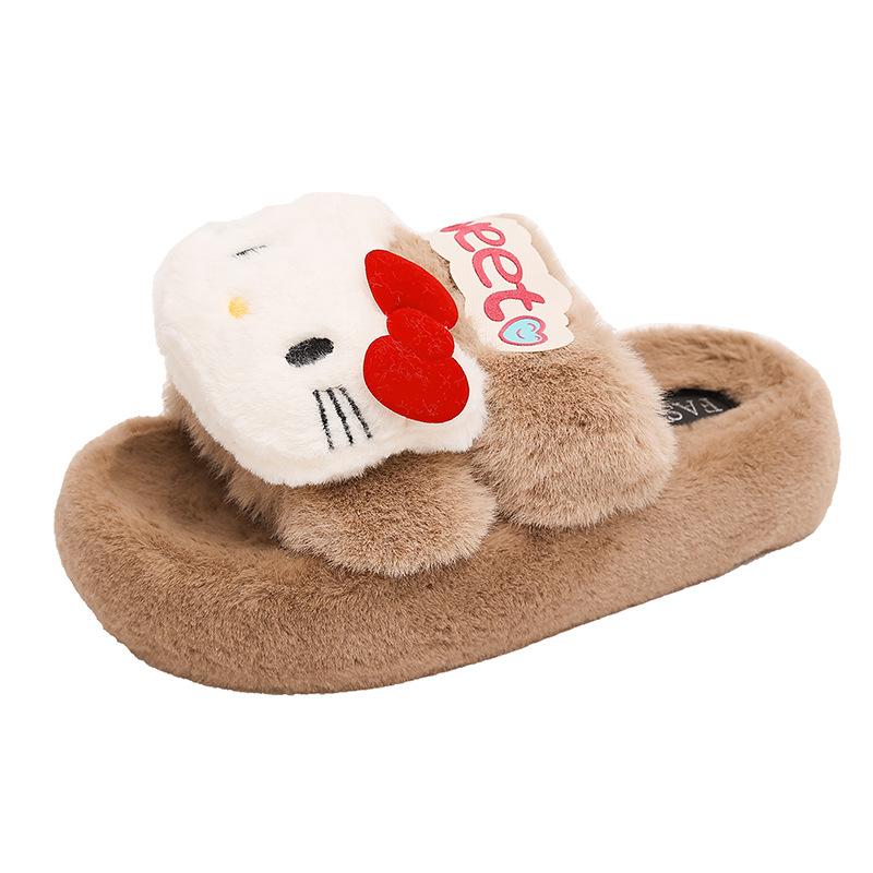 Cute Cartoon Fluffy Slippers Outer Wear Cotton Mop In Autumn and Winter 2025 New Thick-bottomed Non-slip Indoor Home Cotton Mop