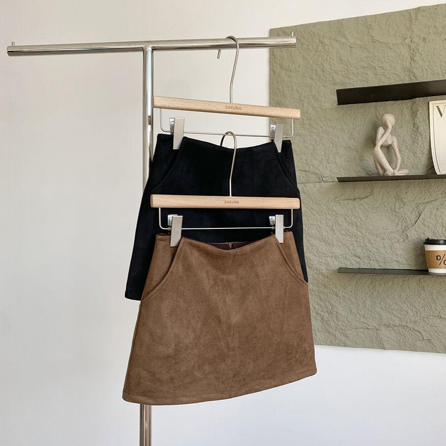 Coffee-colored Korean Style Suede Plush Bodycon Mini Skirt - Thickened, Low-Waist, Hip-Hugging, 280g, Perfect for Autumn/Winter.