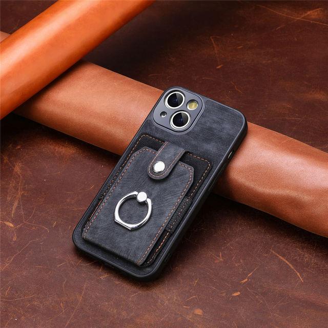 

Слот для карты и кольца на палец, кожаный чехол для телефона Iphone 14 Pro Max 15 11 12 13 14 Plus 14pro Iphone14 Iphone13, матовый чехол for iphone 13 чёрный