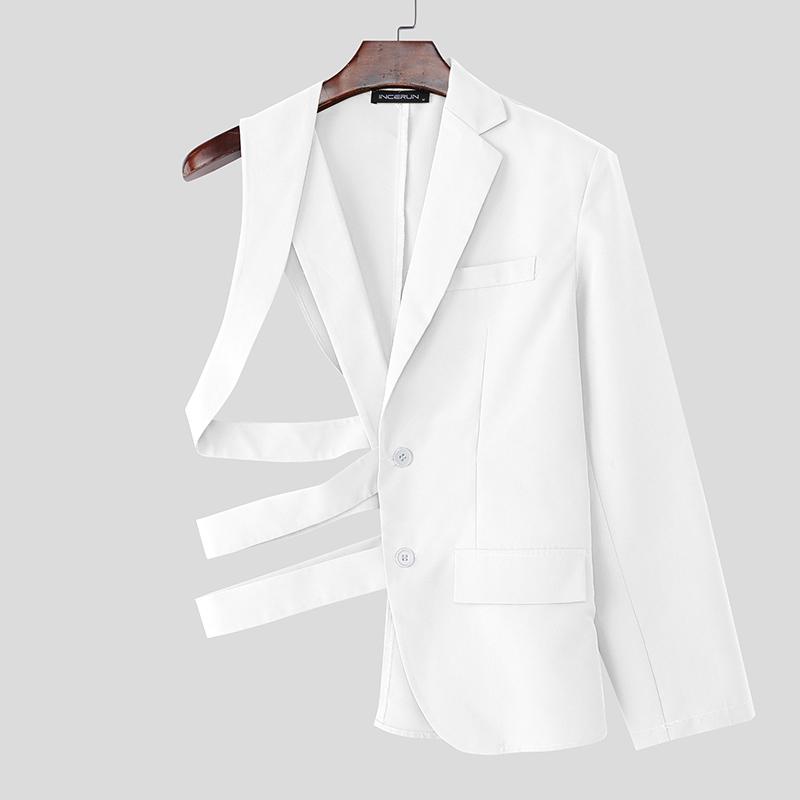 INCERUN Men One Shoulder Long Sleeve Cutout Bandage Irregular Thin Blazer Coats