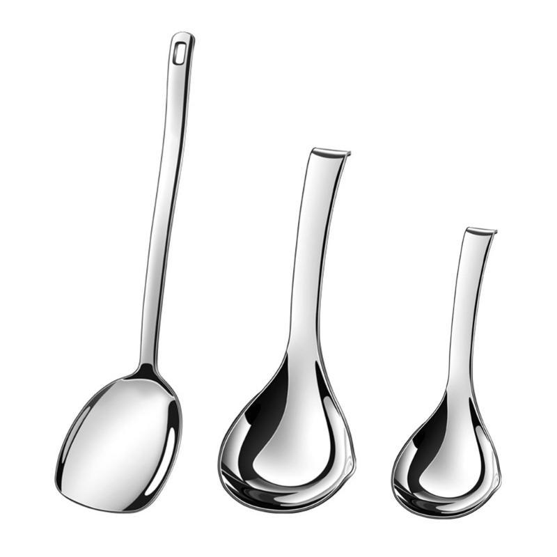 652F Stainless Steel Serving Spoon Silver Color Cooking Spoons with Long Handle Multipurpose Kitchen Spoon Spatula Tool