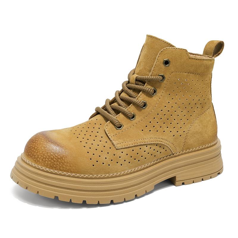 

Autumn and winter men s high-top thick-soled tooling short boots leather surface punching breathable big yellow boots live broadcast outdoor Martin b 44 верблюд