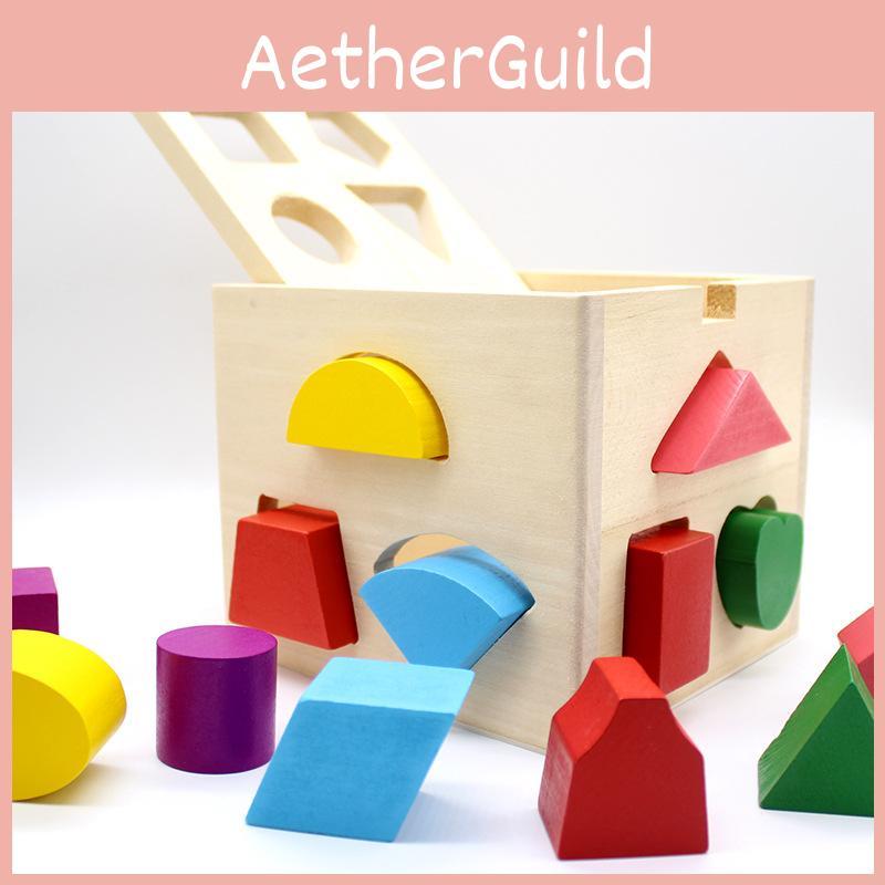 Shape Building Matching Blocks Toy Hollow Wooden Kids Educational Box Wooden