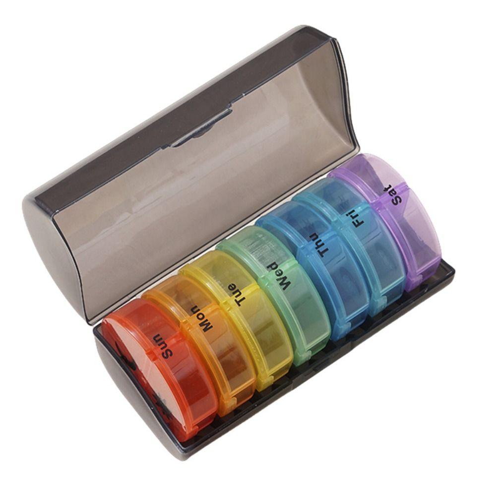 Medikamentenbehälter 7-Tage-Teiler Pillen-Organizer 14-Fächer AM/PM-Fächer Regenbogen-Pillendose Wiederverwendbar 2 Mal täglich Tägliche Pillendose