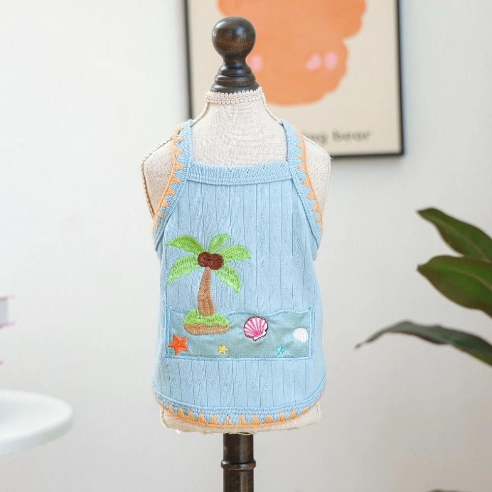 

Breathable Dog T-Shirt Embroidery Print Pet Suspender Vest Cat Thin Clothes Indoor and Outdoor XS синий
