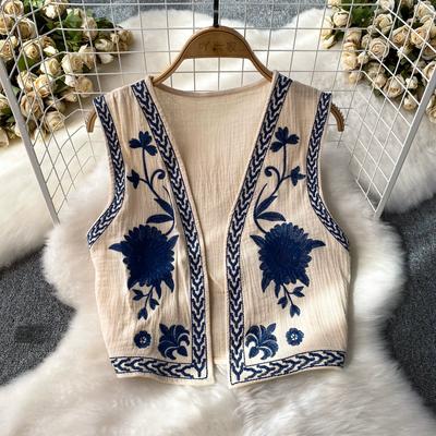 Vintage Blumenstickerei Cardigan Weste Damen 2025 Sommer Neu Nationaler Stil Damen Oberteile Patchwork Lässig Weste für Damen