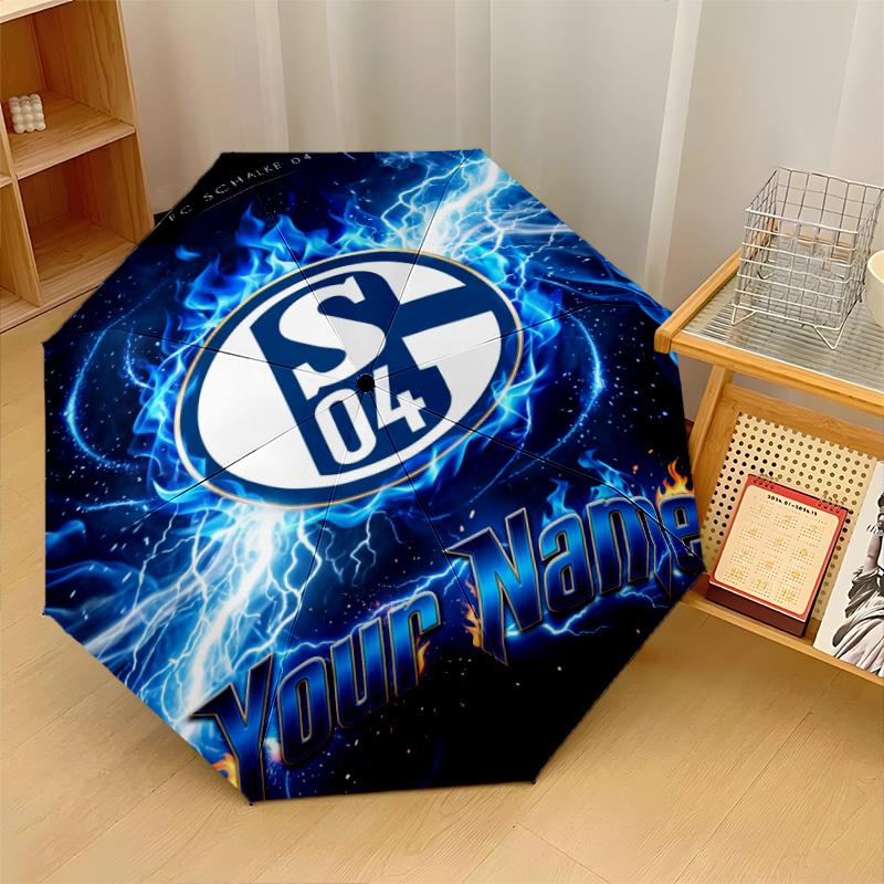 Parapluie Pliant Automatique 3 Plis Schalke 04 FC 8 Baleines Coupe-Vent Protection Soleil Pluie pour Voyages Extérieurs Usage Quotidien