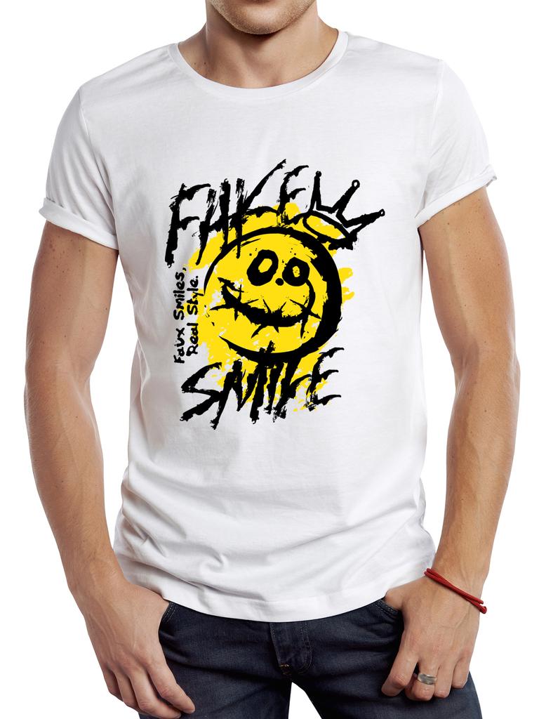 TEEHUB Vintage Fake Smile Men T Shirt Graphic Classic Funny Sport Cloth Retro Tops Hipster Tee