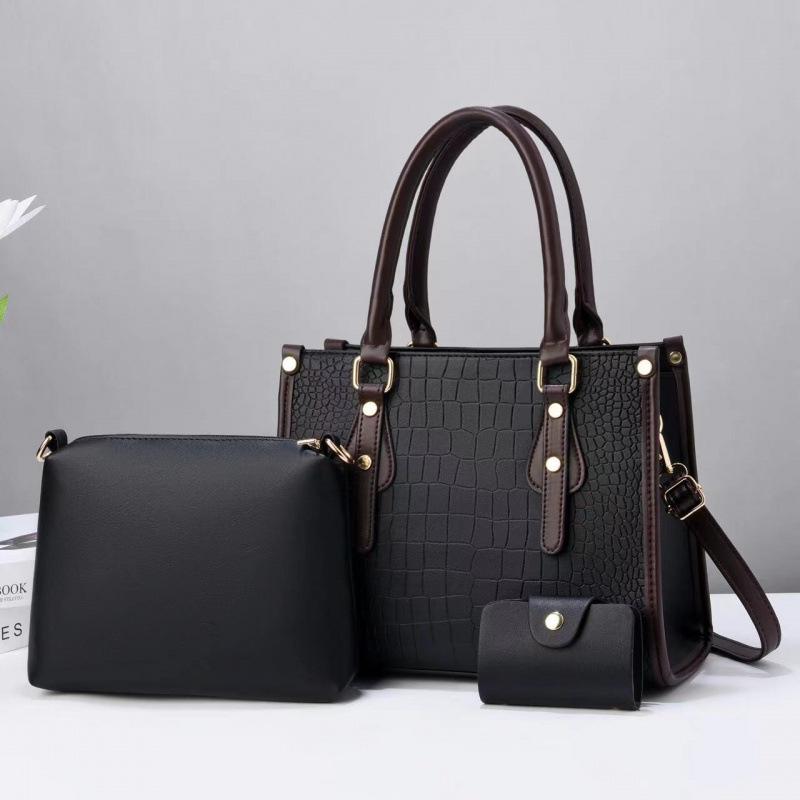 Three-piece set, mother and child bag, stone pattern, shoulder oblique span texture, women's bag texture, large-capacity handbag 3in1bags.