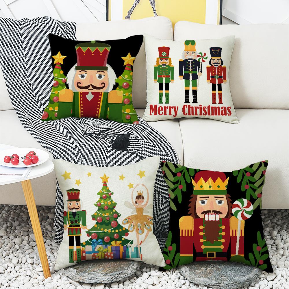 New Christmas Nutcracker Pillow Linen Print Reversible Living Room Sofa Bedroom Cushion Cushion Cover