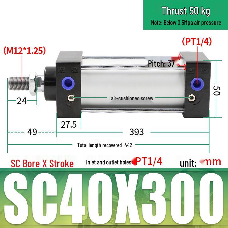 SC63 High Thrust Small Pneumatic Cylinder, Model SC40/50/80/100*125X150X200X500-S