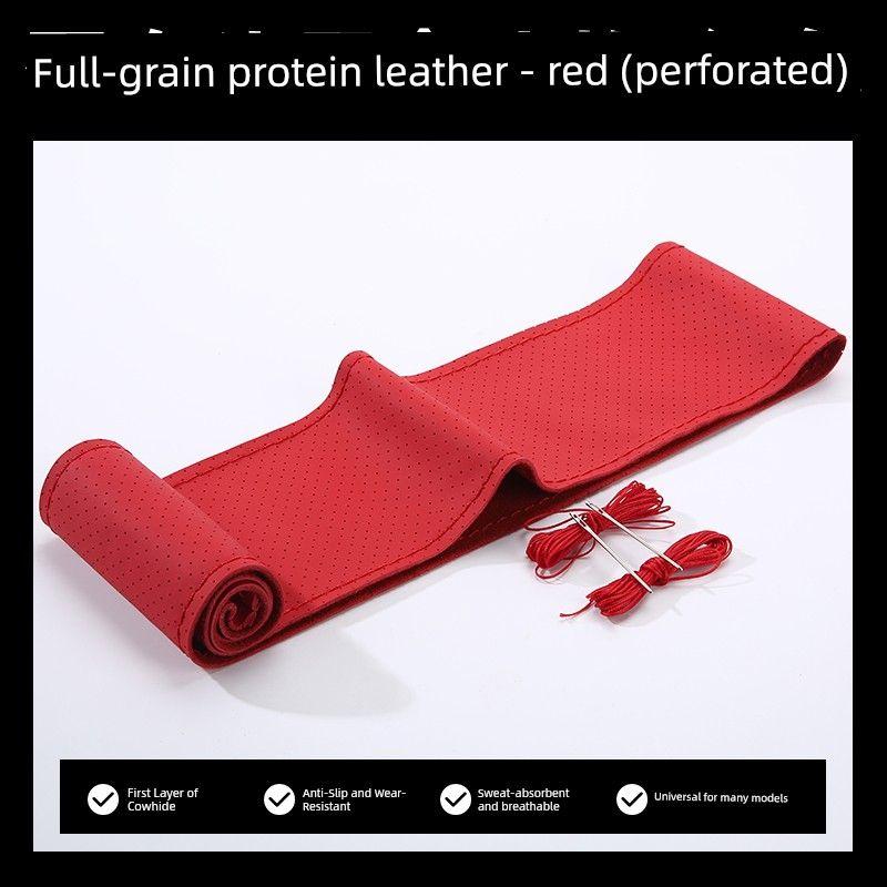

Suitable for Forklifts, Loaders, New Energy Electric Vehicles, Steering Wheel Covers, All-Season Universal Hand-Stitched Handle Covers [Full Piece of First Layer Cowhide] Full Hole Red