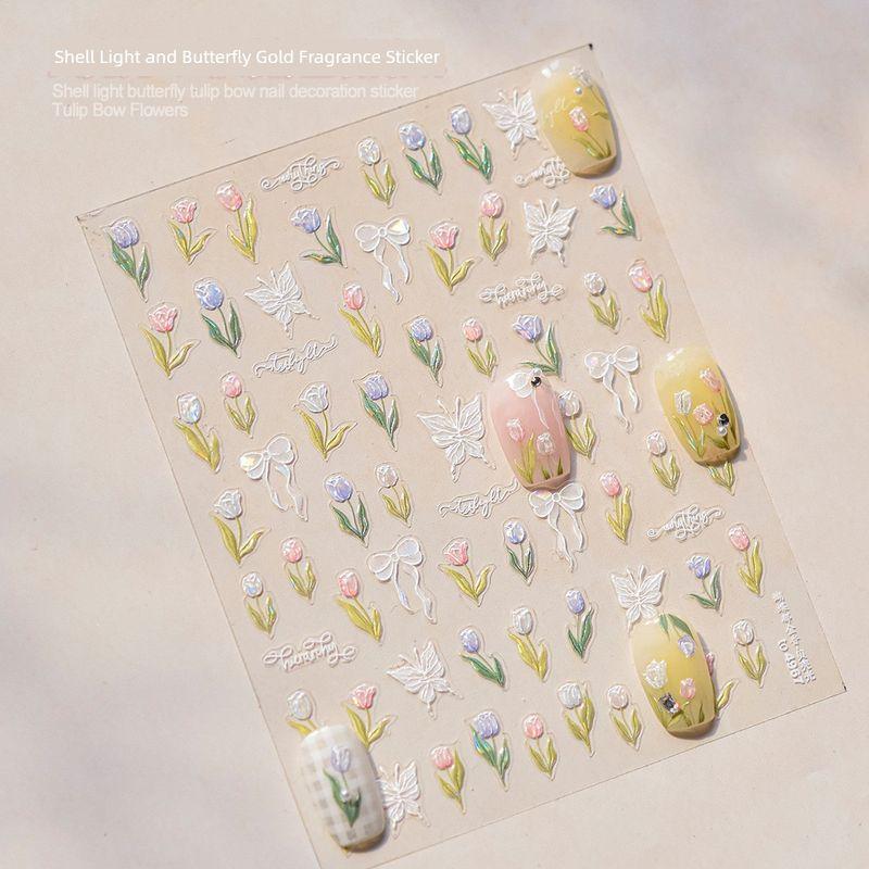 

Embossed Tulip Nail Stickers Fresh Three-Dimensional Shell Light Butterfly Adhesive Nail Sticker Romantic Decorative Decals Tulip TO4967