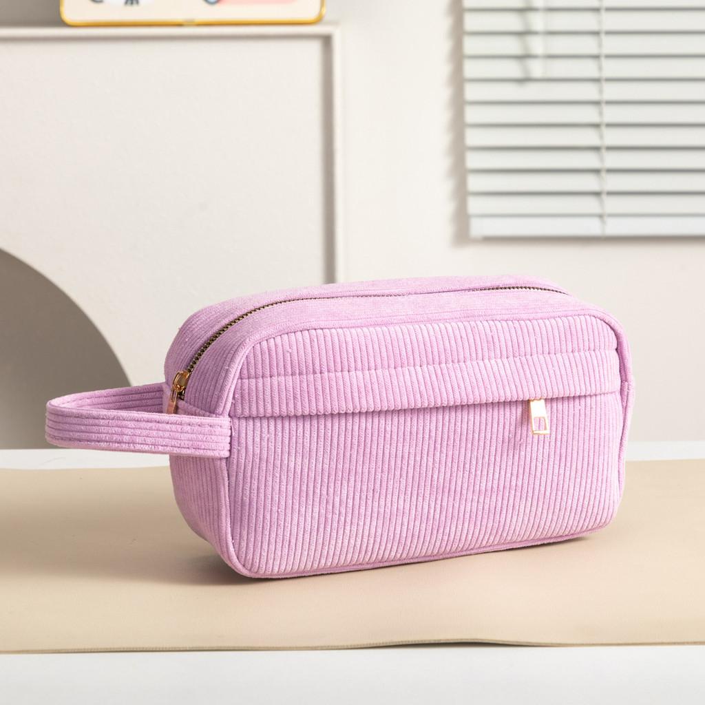 Light Corduroy Travel Cosmetic Bag With Zipper Closure For Home And Onthego Storage