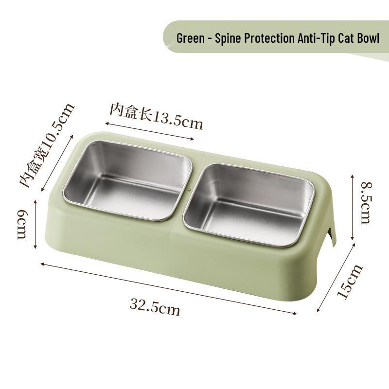 Slanted Double Cat Bowl - Anti-tip, Stainless Steel, Detachable, Washable, Anti-black Chin Cat Food and Water Bowl.