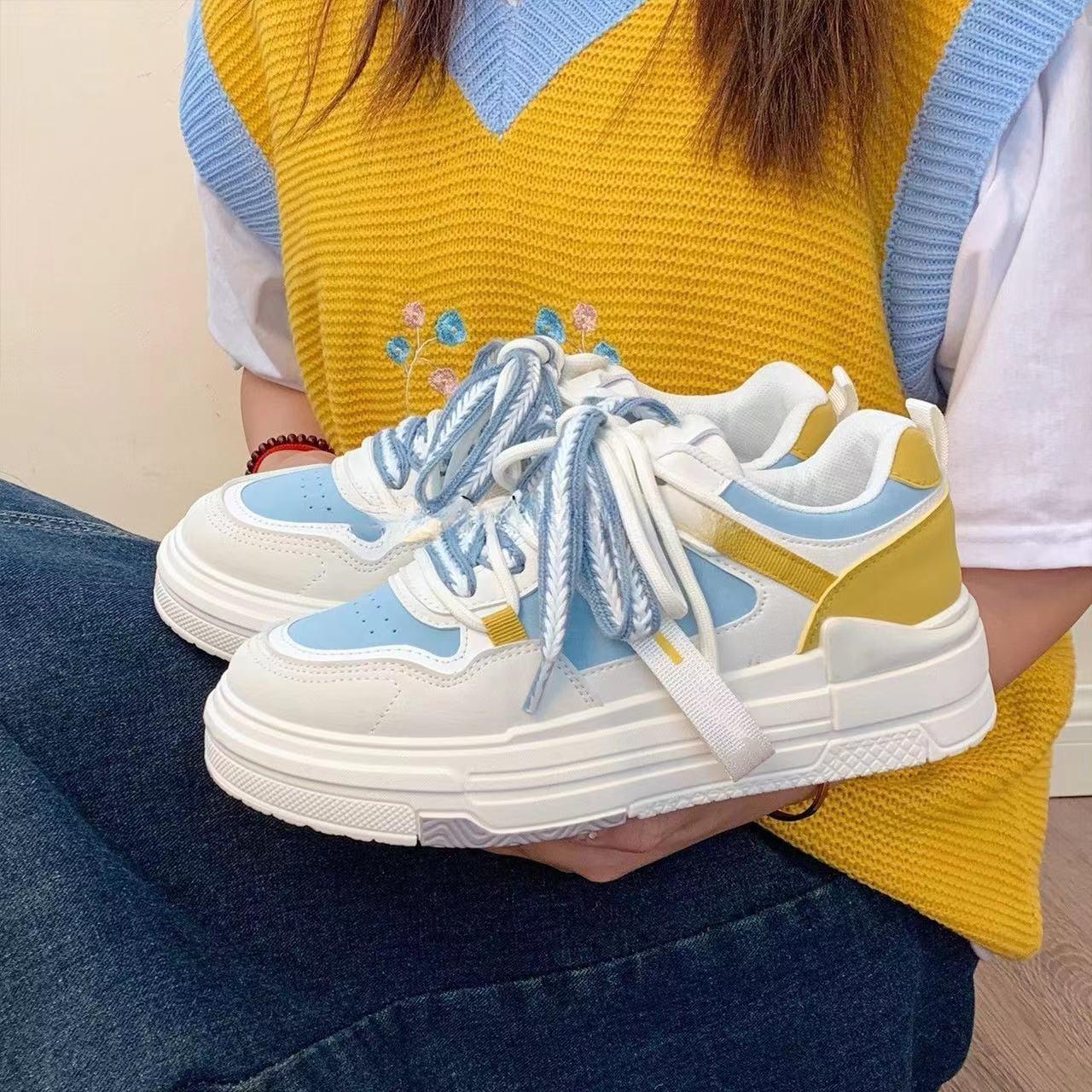 

Маленькие белые туфли женские летние тонкие дышащие универсальные повседневные туфли Macaron для скейтбординга легкие толстые подошвы 40 синий