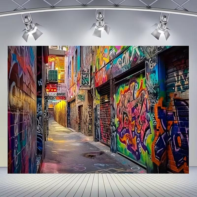 2D Vibrant Street Graffiti Backdrop Urban Alleyway Party Banner 47.2x31.5inch/120*80cm