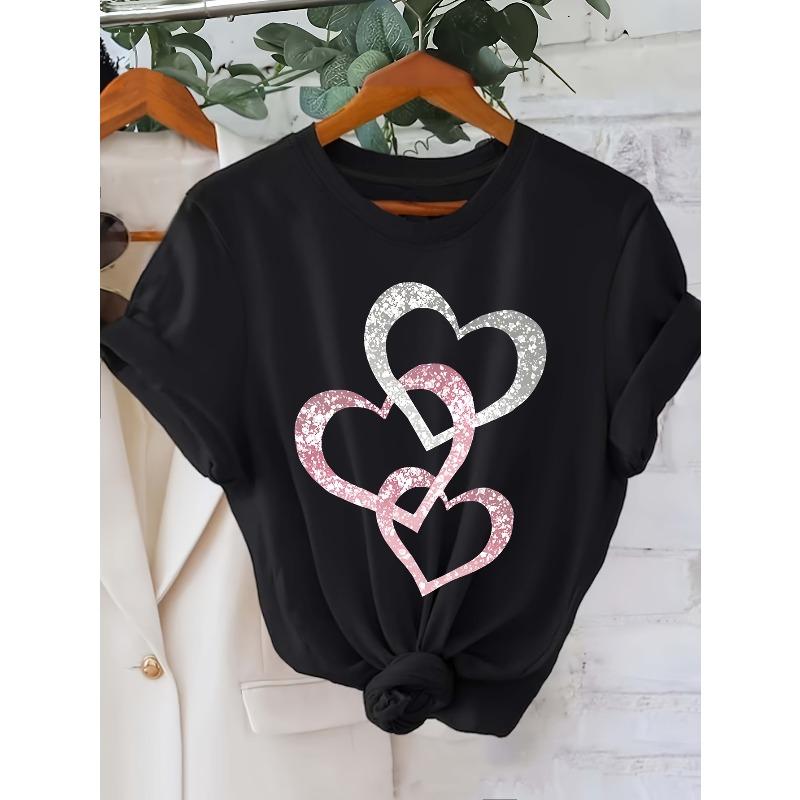 

European Size Silvery pink heart-shaped pattern print This product is designed as a printed pattern, 4XL