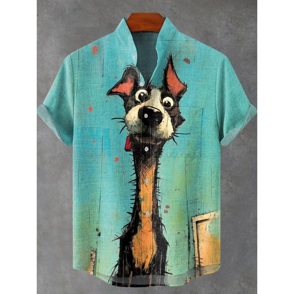 Hawaiian Men’s Short-Sleeve Shirt Casual Puppy 3D Print Rainbow Summer Trend Top
