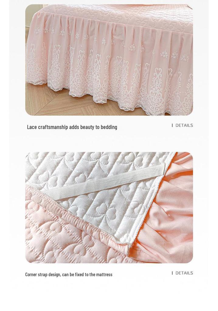 Elegant Princess Lace Bed Skirt Quilt - Thickened INS Style, Fairy Design with Double Lace Edging