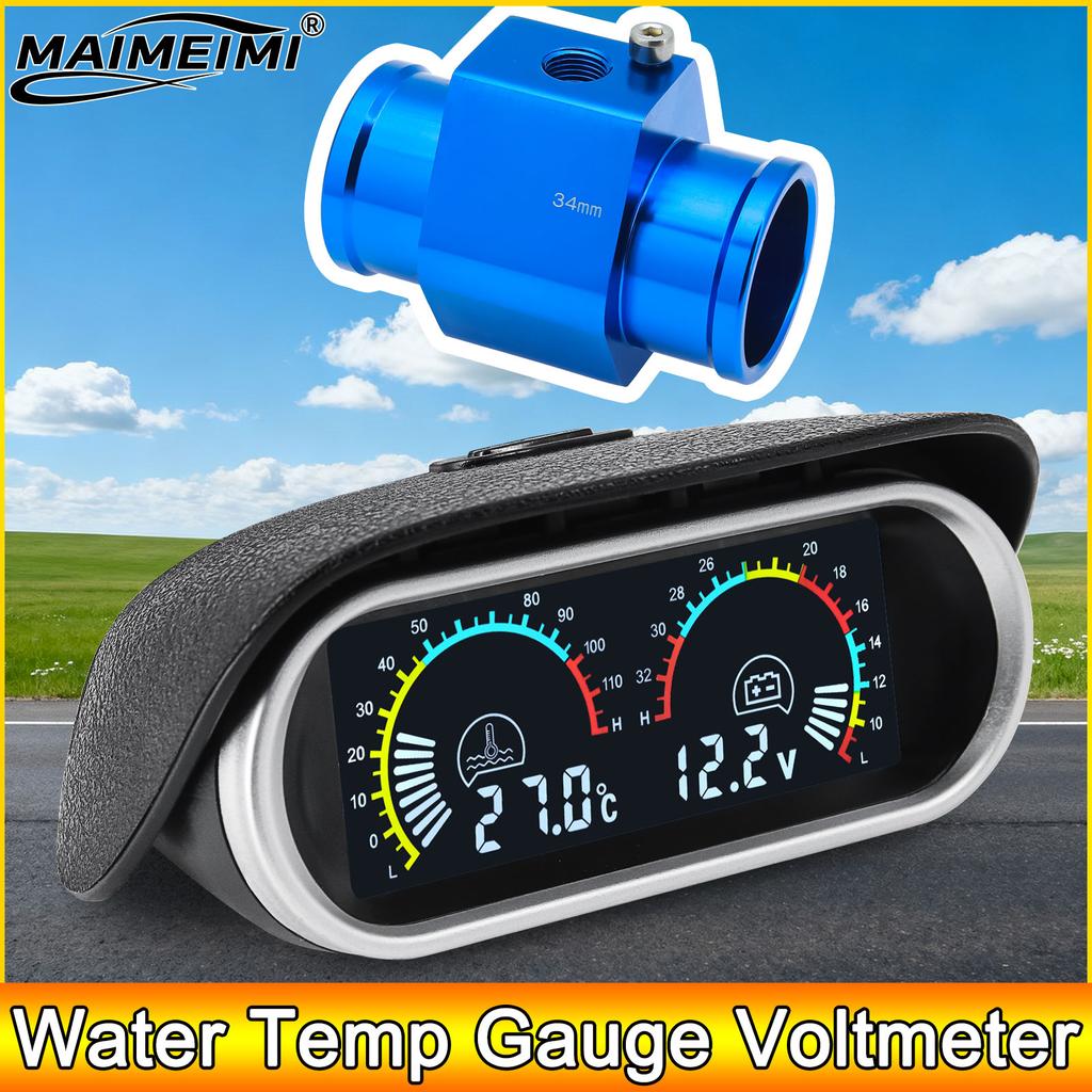 AD 2 in 1 Digitaler Wassertemperaturmesser Voltmeter 12V24V Spannungs-Temperatur-Sensor Kopfstecker Verbindungsschlauch Sensor Kühlerschlauchadapter
