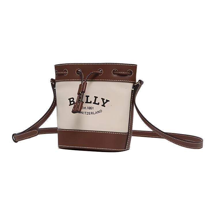 Bally Letter Micro Logo Adjustable Shoulder Strap Leather Bucket Bag Crossbody Shoulder Bag Women Bags Brown Beige 6311707
