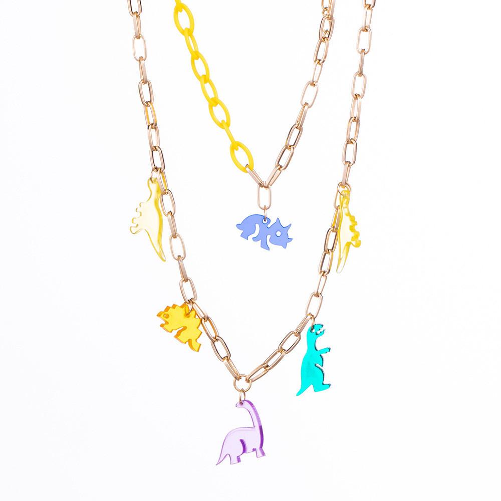 Fashion Jewelry Trendsetting Multilayer Dinosaur And Flower Necklace Women For