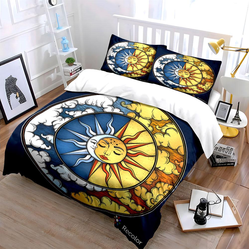 Sun Moon Cosmic Design Set  Kid's and Adults' Bedroom Decor, Exquisite Three-piece Bedding Set Gift
