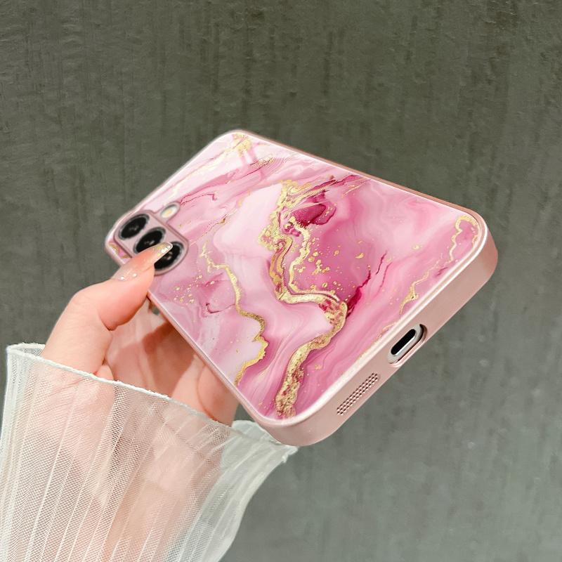 Pink gold-plated marble patterned glass phone case suitable for Samsung Galaxy S26 S25 S24 S22 S21 S20 FE/Ultra/Plus hard case