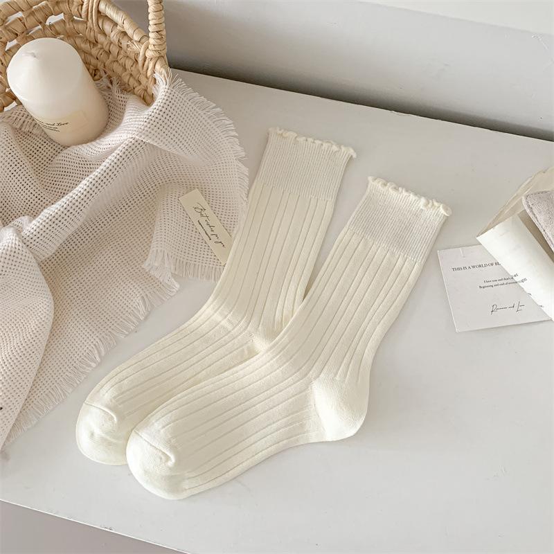 Autumn Sweet Fungus Edge Socks Soft And Glutinous, Versatile Sweat-Absorbing Breathable Pile Socks Trendy Cotton Socks