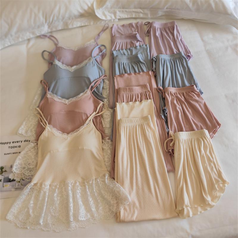 Modal Women's Summer Camisole Pajama Set with Chest Pads - French-Inspired, Sexy, Lightweight Homewear