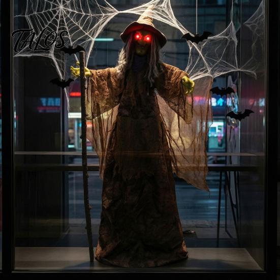 Decorazione Portatile Pieghevole per le Feste Halloween Animatronici Spaventosi Decorazione Strega, In Piedi Attivata dal Suono con Voce Spaventosa per Giardino Esterno, Horror