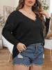 European and American Large-size Women's Woven Sweater Bottoming Shirt Top Splicing Lace V-neck Pullover Sweater F21397