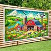 Farmhouse Scene Wall Banner - Vibrant Farm Animals and Rural Barn Design Farmhouse Decoration