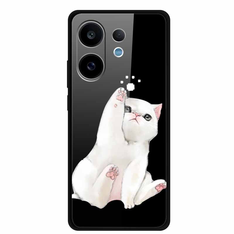Tempered Glass Case For Vivo V60 2025 Phone Case 6.77" Cartoon Cats Hard Back Cover Soft Bumper For Vivo V60 5G Case V 60 Fundas