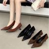 2025 Spring and Summer New Korean Version Fashion Temperament Suede Splicing High Heels Pointed High Heels Single Shoes