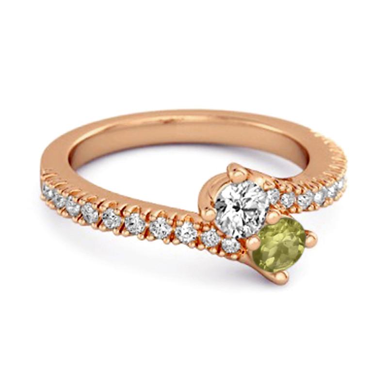 Peridot Bypass Ring - 925 Sterling Silver Rose Gold Vermeil