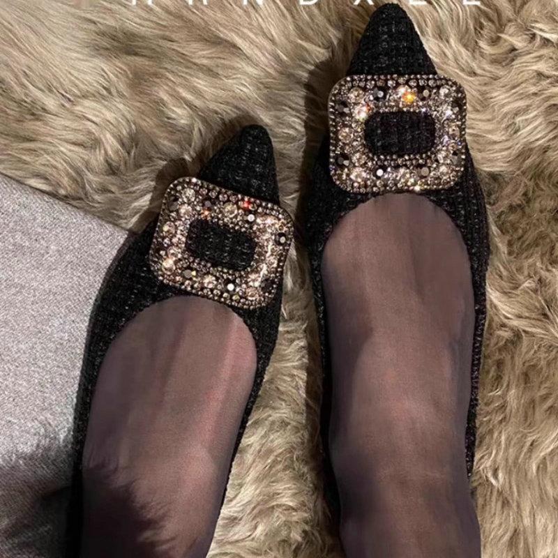 Fashion Pointed Flat Shoes for Women's Spring Summer New Shallow Cut Suede Soft Sole Black Women's Shoes Ladies Large Size 44