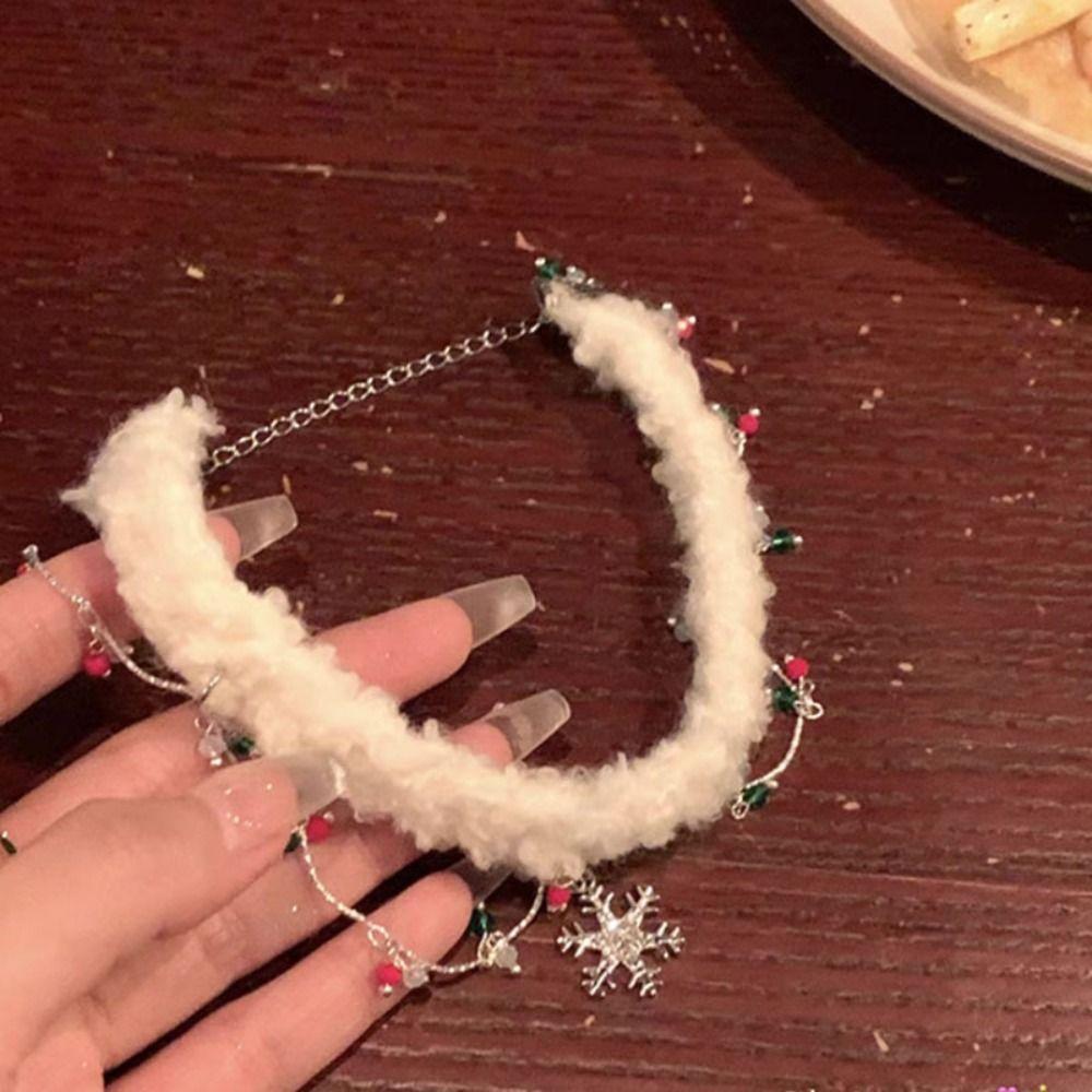 Tassel Christmas Plush Choker Santa Claus Xmas Clavicle Chain Snowflake Rhinestone Necklace  Girls