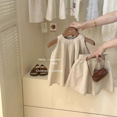 Girls' Summer Korean-Style Children's Clothing: Solid-Color Sleeveless Tank Top and Shorts Two-Piece Set for Toddlers and Young Children