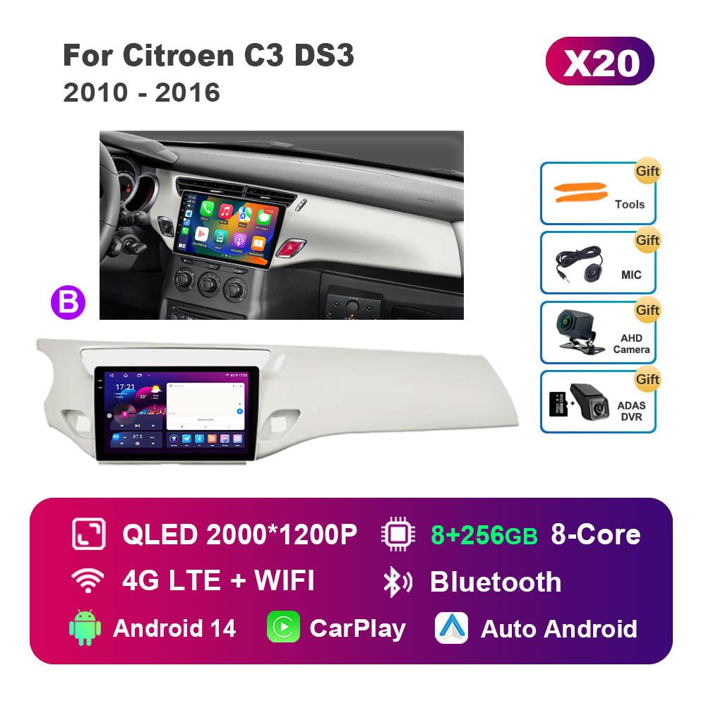 Car Video Multimedia Player DSP Stereo for Citroen C3 DS3 2010 - 2016 Android 14 System GPS Navi WiFi IPS Screen 4G Bluetooth
