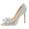 French wedding shoes women's 2025 new wedding dress bridal shoes golden high heels bow bridesmaids two wear crystal shoes
