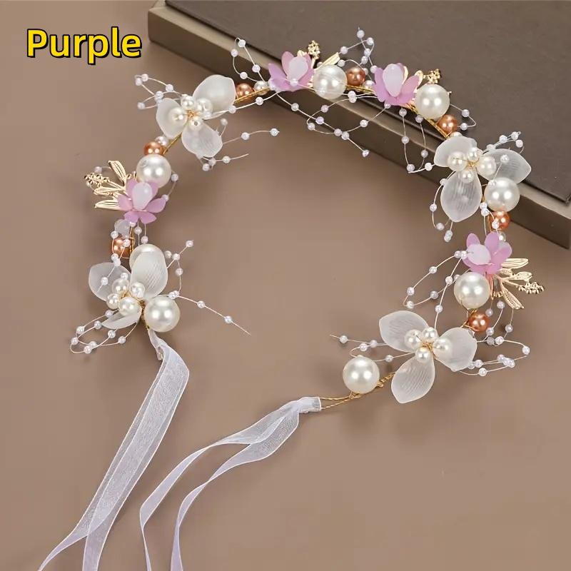 Fascia per Capelli a Ghirlanda Floreale Dolce con Perle Imitazione, Accessorio per Capelli per Feste, Matrimoni, Compleanni, Principesse