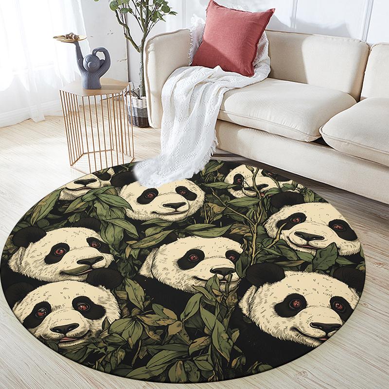 Panda and Grassland Pattern Round rug,Carpet Rug for Living Room Bedroom Sofa Playroom Decor,Non-slip Floor Mat,Holiday Gifts and Birthday Gifts