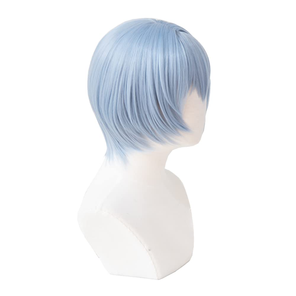 Cosplay Wig with Net, Short, Light Blue, Ray Blue, Heat-Resistant Wig (A)