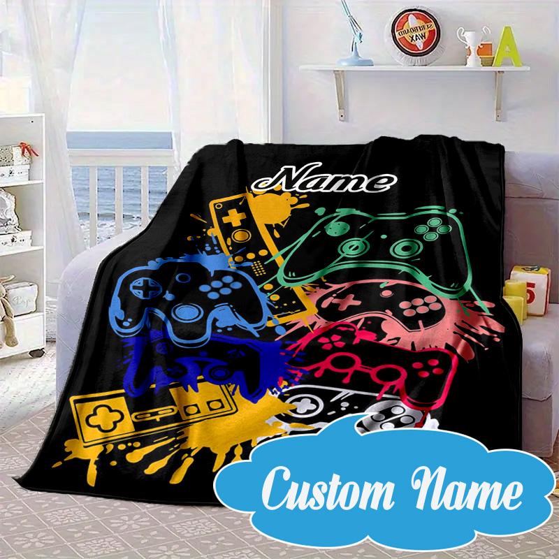 Custom Name Game controller Blanket bed sofa Blanket Flannel Blanket for Camping, Hiking, Picnic Essentials,gift for Fan family