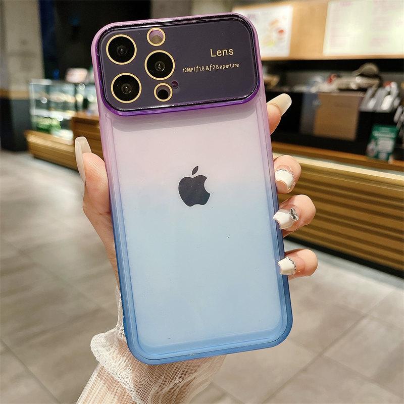 Luxury Gradient Large Window Lens Film TPU Case for iPhone 14 13 12 11 Pro Max All-inclusive Fall Protection Cases