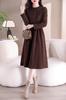 Chubikime Long Sleeve Dress with Ruffles and Crew Soft Corduroy Warm and Flattering for Fall and Perfect for Work or Casual Wear Women's Midi-Length