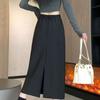 Back Slit Blazer Skirt Women Autumn Winter Elastic Waist A-Line Pencil Midi Black Slimming Bodycon