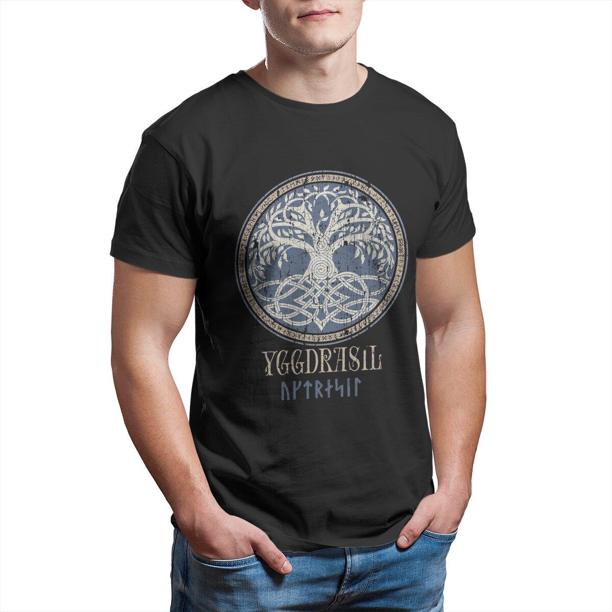 Norse Yggdrasil Tree of Life Viking Pagan Futhark Runes Distressed Celtic knot Valhalla Odin Mythology TShirt 100 Cotton tee S